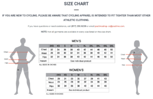 Pactimo Sizing Charts